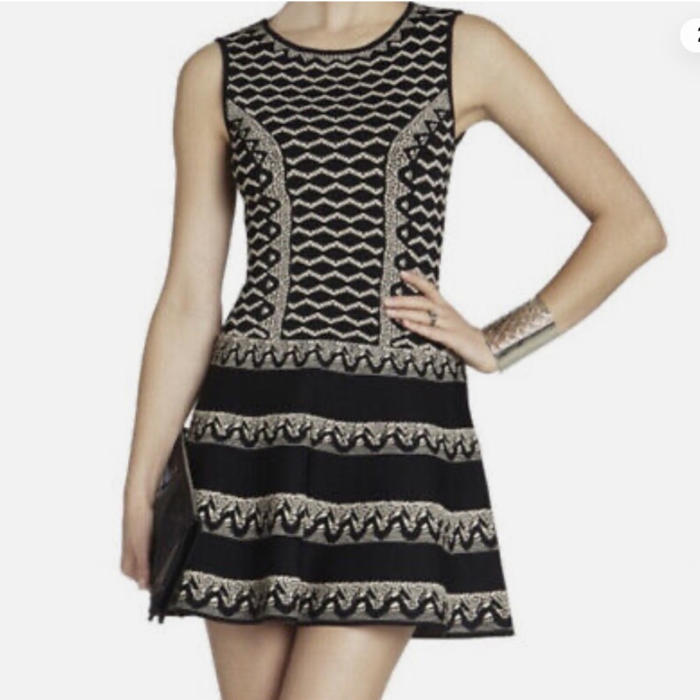 BCBGMaxAzria Sz XXS Wilma Jacquard Fit & Flare Black Sleeveless Mini Dress